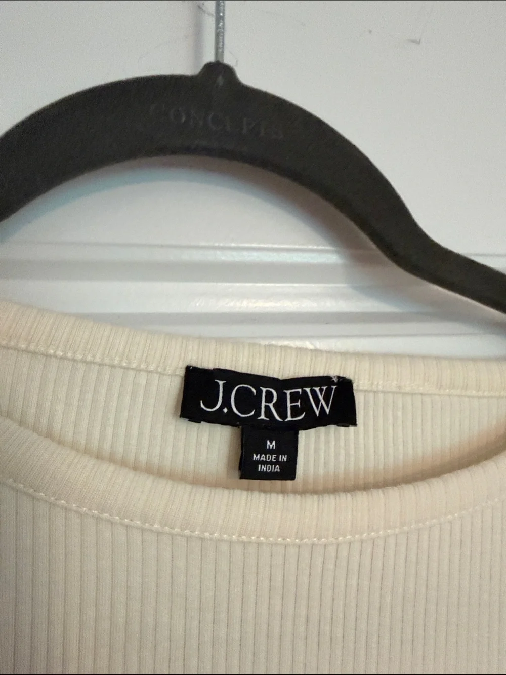 J. Crew Cream Ribbed Top with Lace Puff Sleeves